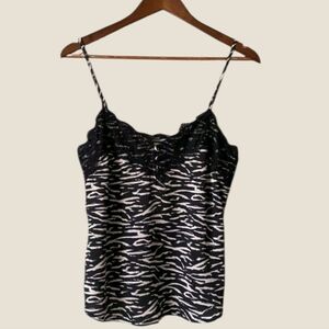 Abercrombie & Fitch Zebra Print Black Satin Lace Trim Cami Tank Women's Sz:Small